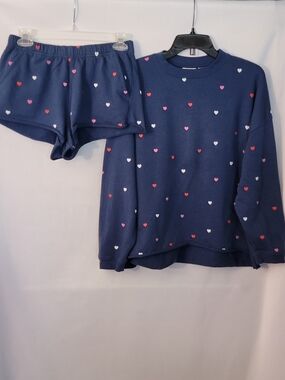 Mighty Fine Heart-Print Long Sleeve Top & Shorts Pajama Set Size S